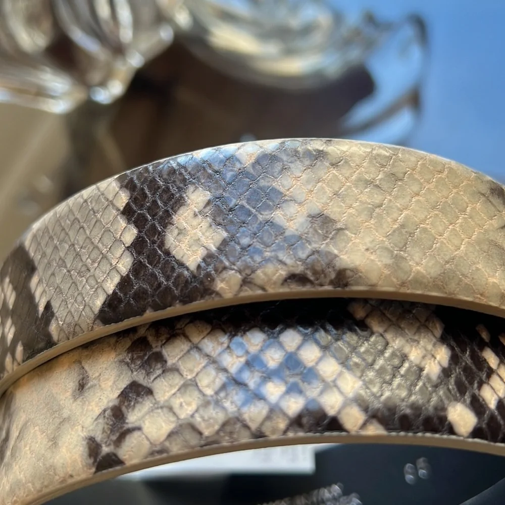 Rare Just Roberto Cavalli Snakeskin Print Leather Metal Snakehead Belt Buckle!